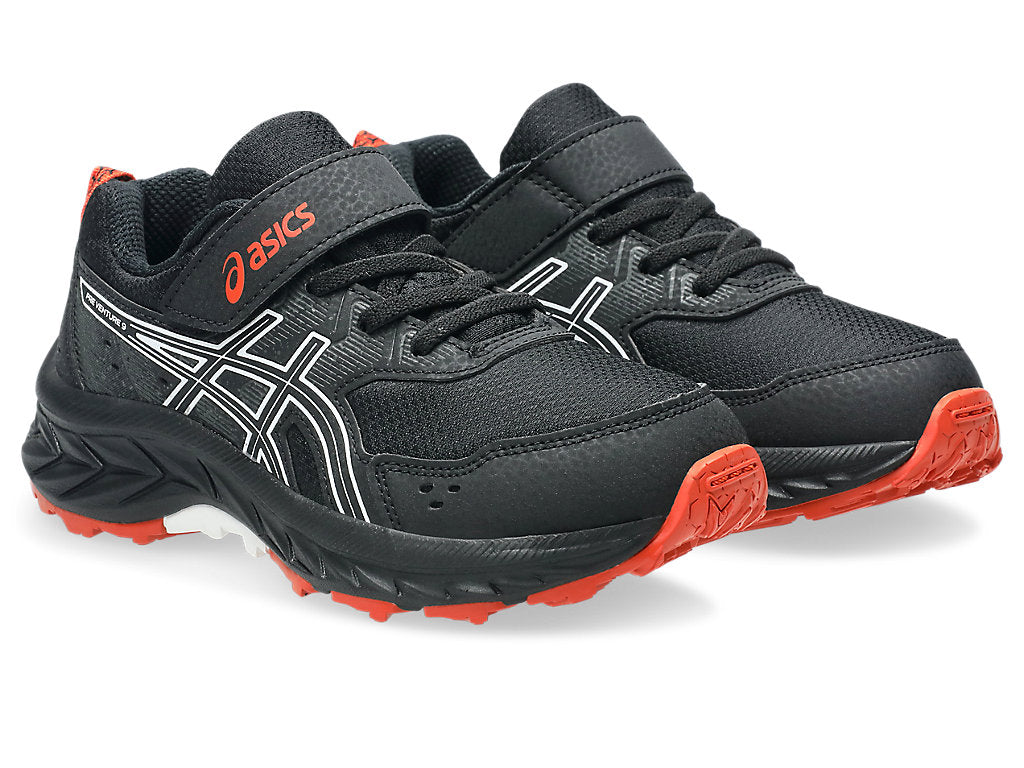 Asics Kid's Venture 9 Hook N' Loop Black/Red Running Shoes