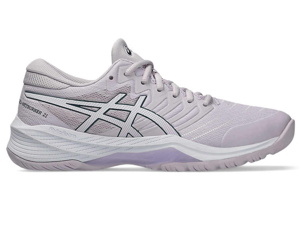 ASICS WOMEN'S GEL NETBURNER 21 DAHLIA/WHITE NETBALL SHOES (WIDTH D)