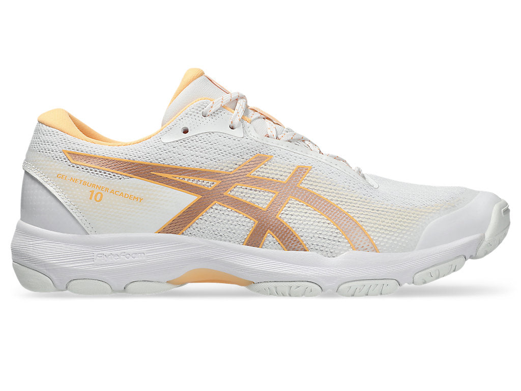 ASICS WOMEN'S GEL NETBURNER ACADEMY 10 WHITE/ROSE GOLD NETBALL SHOES