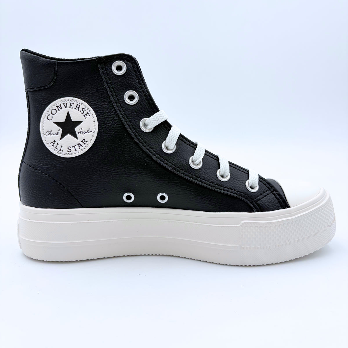 CONVERSE WOMEN'S DAY ONE PLATFORM HI LEATHER BLACK/WHITE SNEAKER SHOES