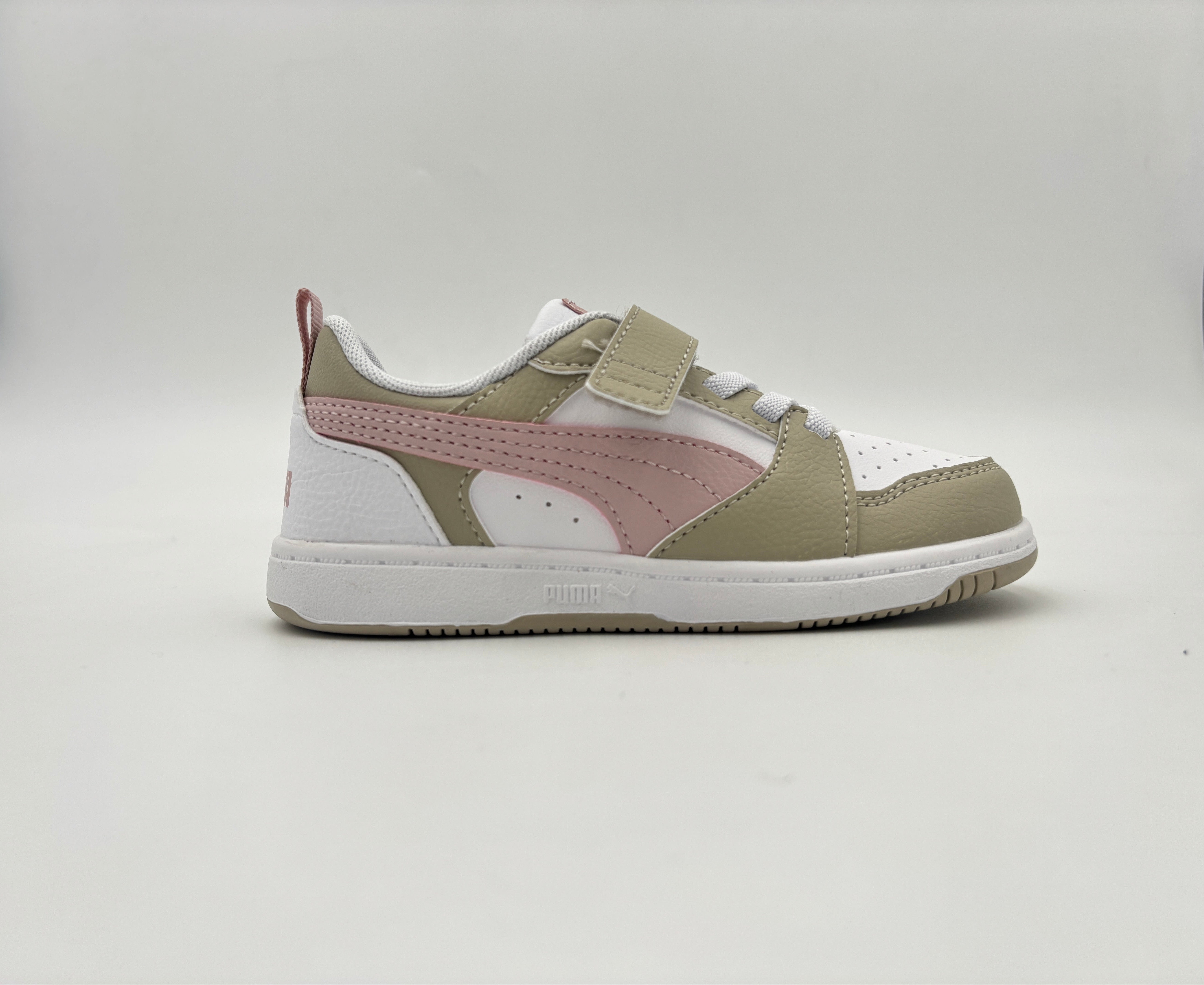 Puma Kid's Rebound Hook N' Loop Low White/Dust/Pink Sneaker Shoes