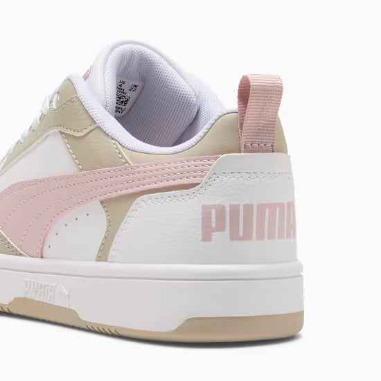 Puma Kid's Rebound White/Dust/Pink Sneaker Shoes
