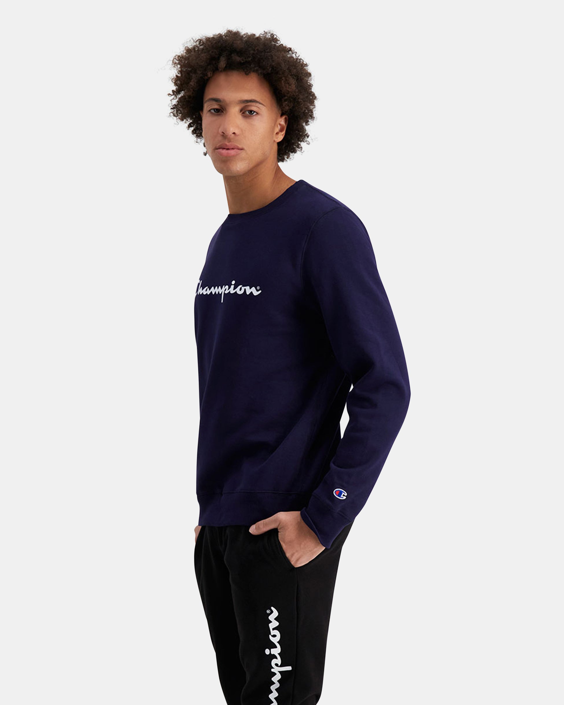 Champion Men's Script Navy Crew Sweatshirt