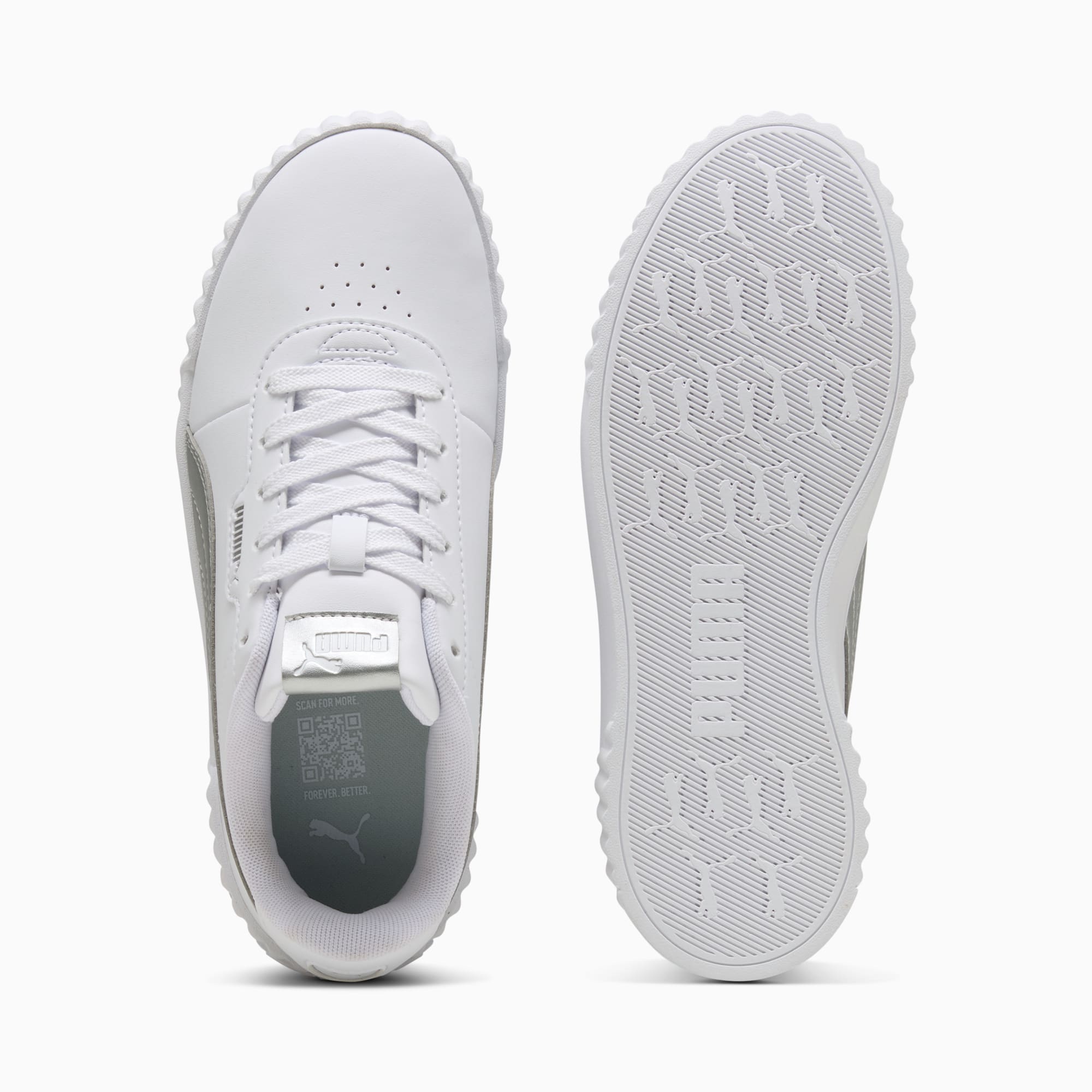 PUMA WOMEN'S CARINA 3.0 METALLIC GLAM WHITE/SLIVER SNEAKER SHOES