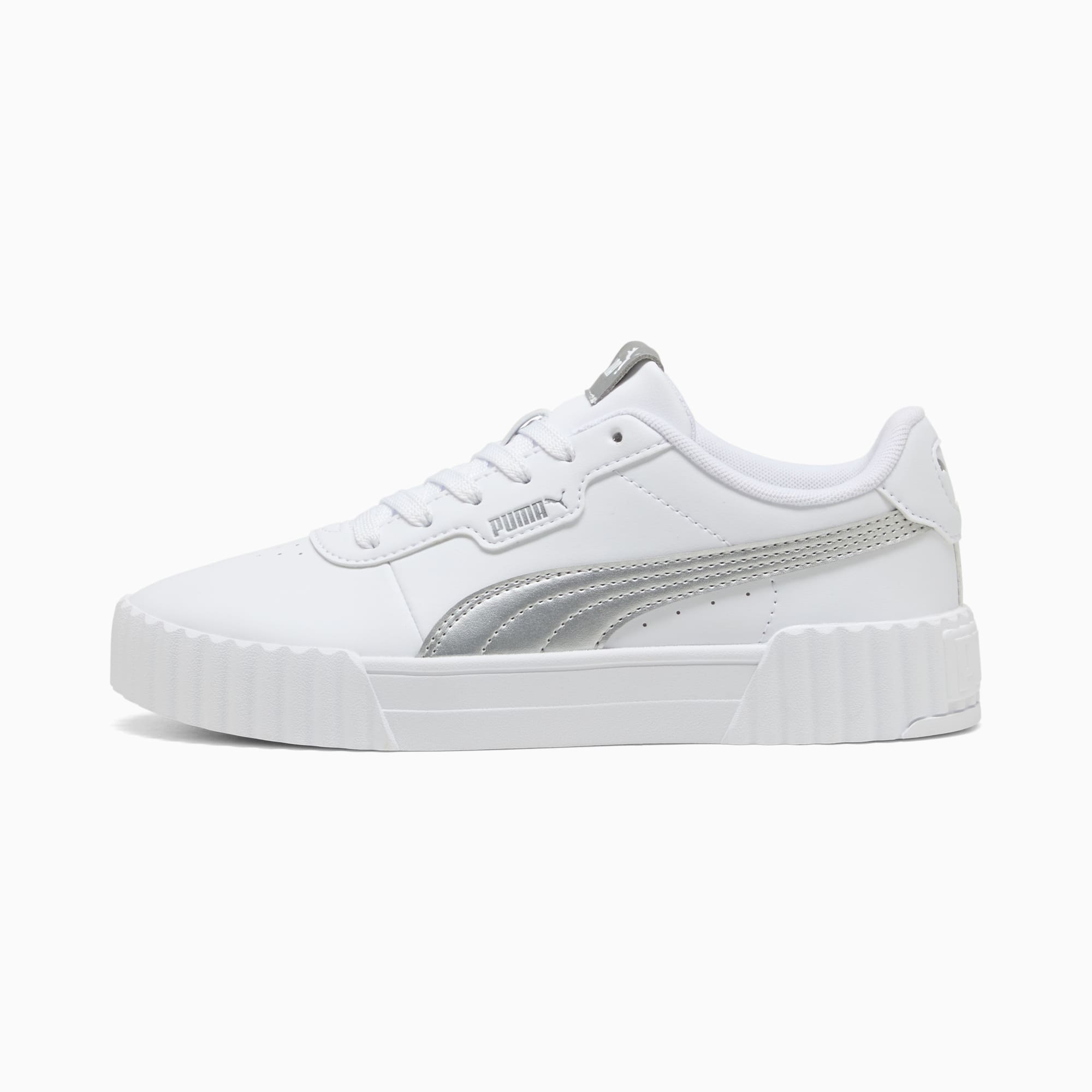 PUMA WOMEN'S CARINA 3.0 METALLIC GLAM WHITE/SLIVER SNEAKER SHOES