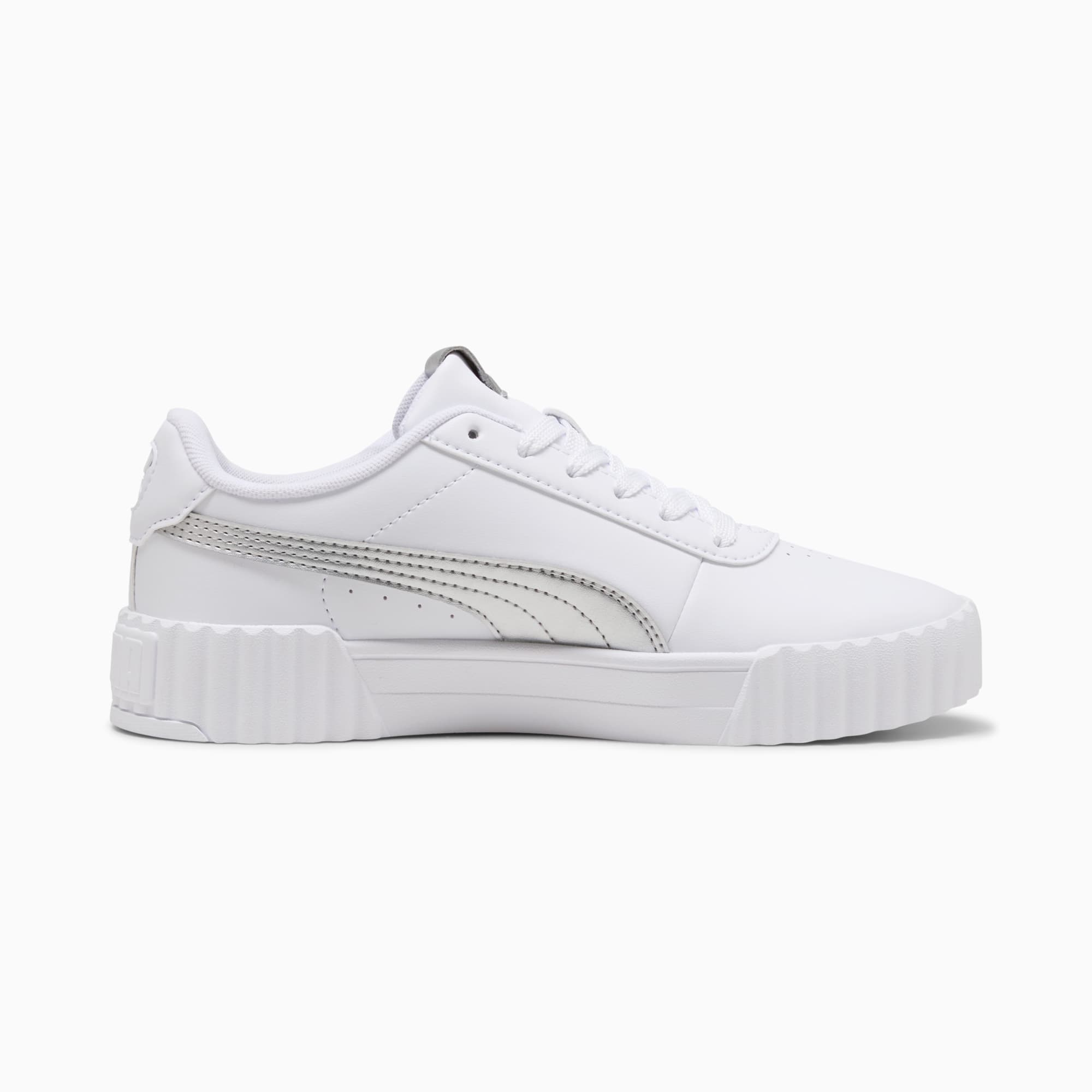PUMA WOMEN'S CARINA 3.0 METALLIC GLAM WHITE/SLIVER SNEAKER SHOES