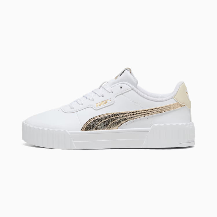 PUMA WOMEN'S CARINA 3.0 WHITE/METALLIC GOLD SNEAKER SHOES