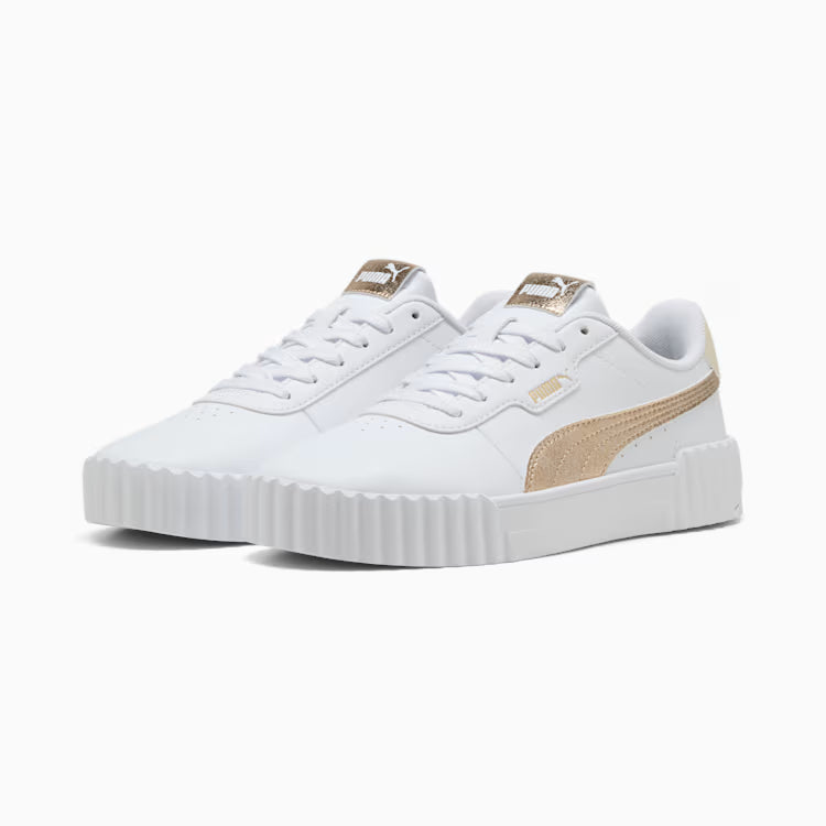 PUMA WOMEN'S CARINA 3.0 WHITE/METALLIC GOLD SNEAKER SHOES