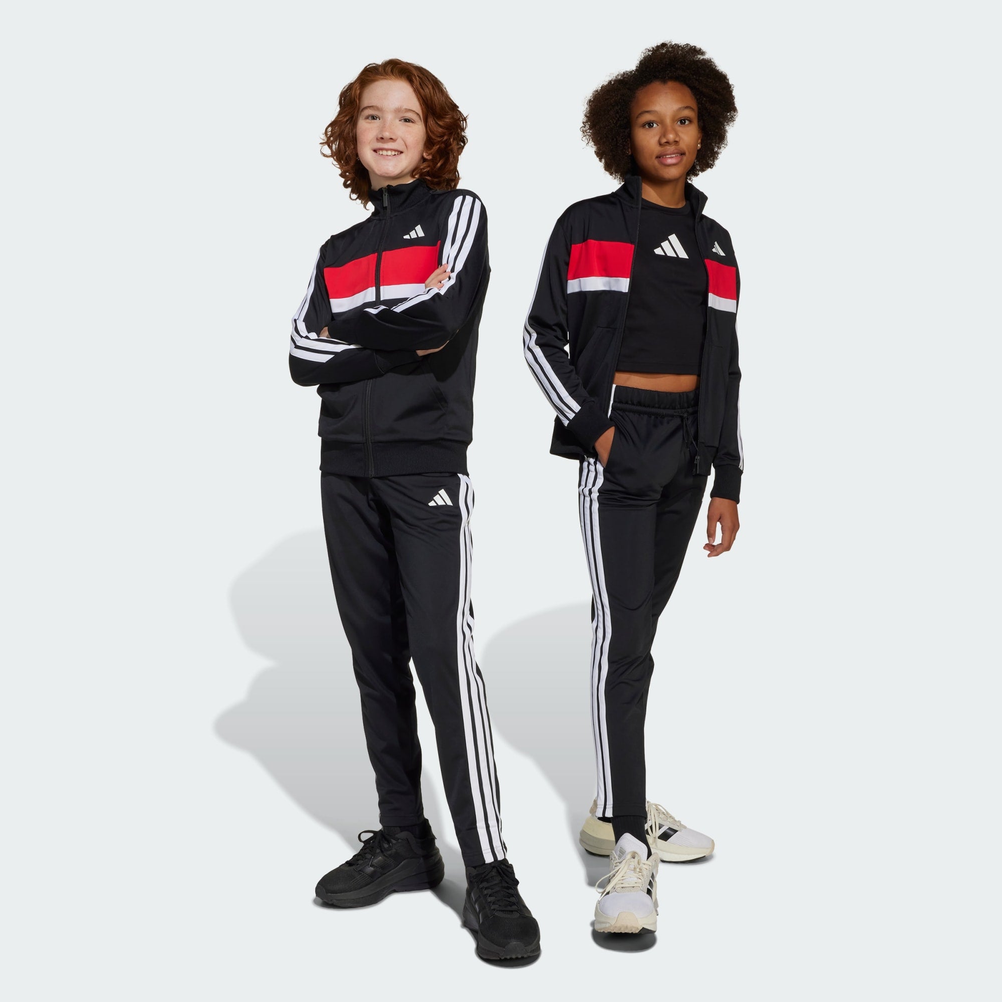 Adidas Kid's Tiberio Tricot 3-Stripes Black/Red Tracksuit Set