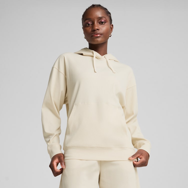 Puma Women's Essentials Elevated Ribbed Cream Hoodie