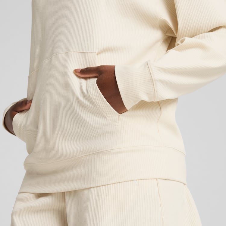 Puma Women's Essentials Elevated Ribbed Cream Hoodie