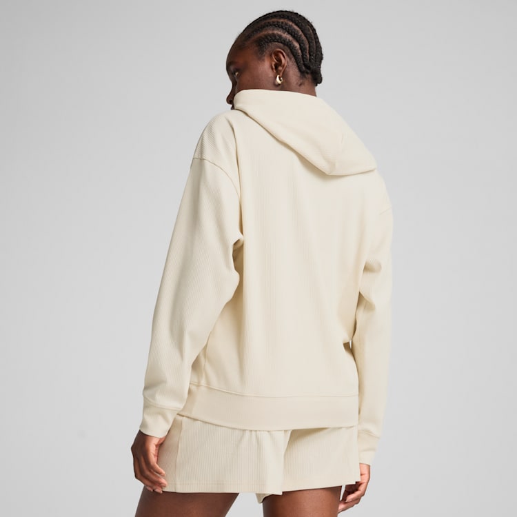 Puma Women's Essentials Elevated Ribbed Cream Hoodie