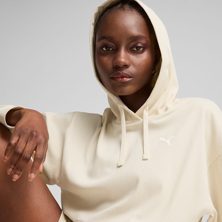 Puma Women's Essentials Elevated Ribbed Cream Hoodie