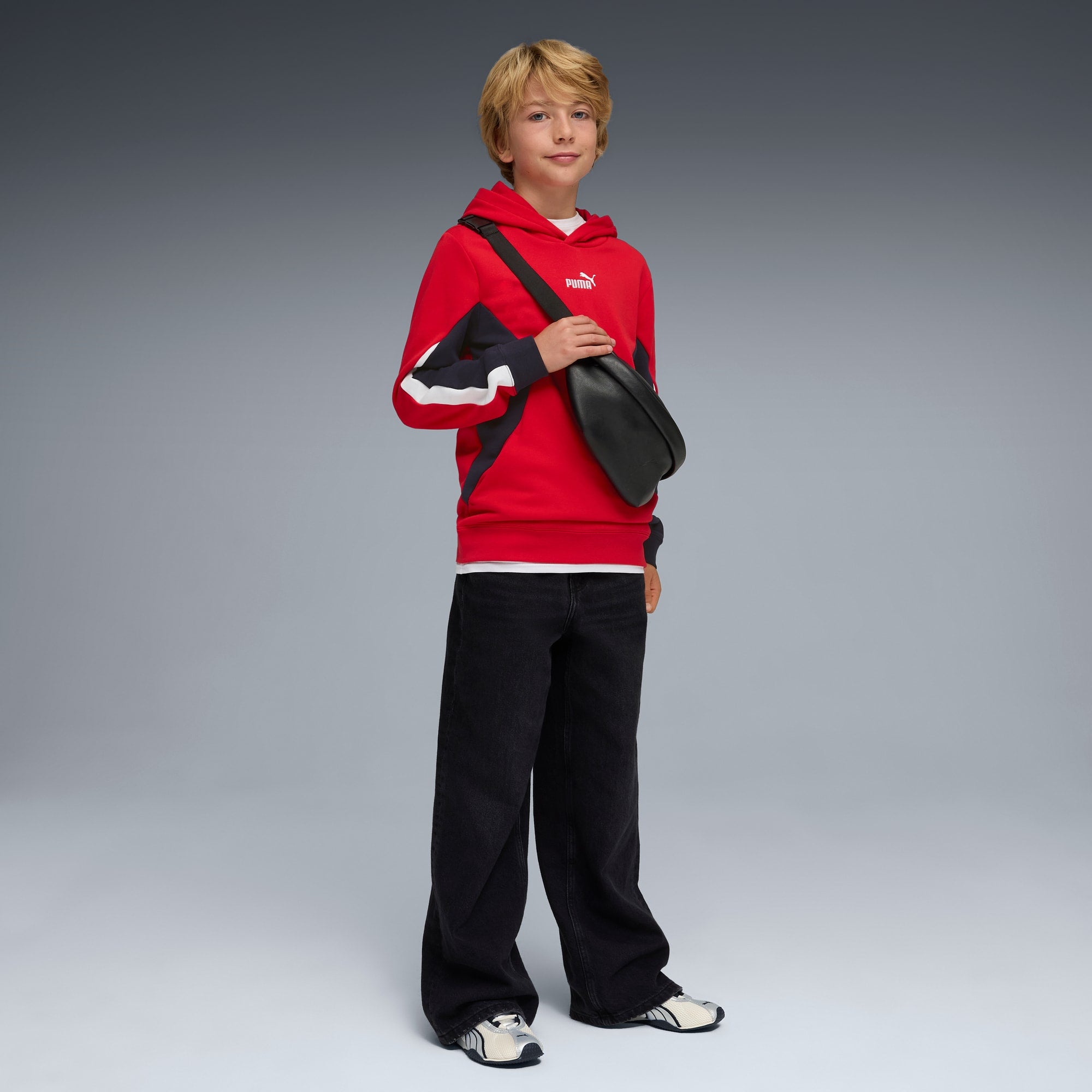 Puma Kid's Essentials Block French Terry Red Hoodie