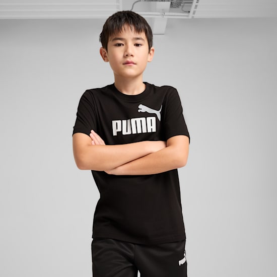 Puma Kid's Essentials 2 Colour Logo Black Tee