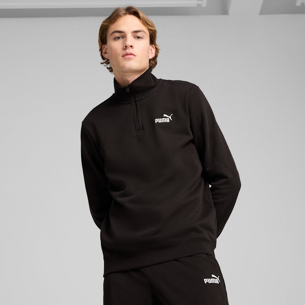 PUMA MEN'S ESSENTIALS NO. 1 LOGO BLACK QUARTER ZIP