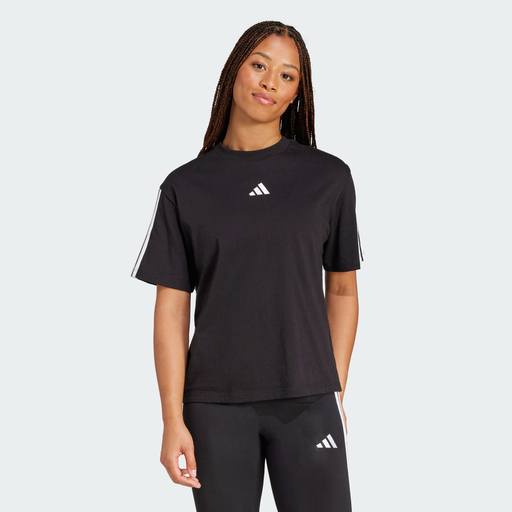 Adidas Women's 3-Stripes Boyfriend Black Tee