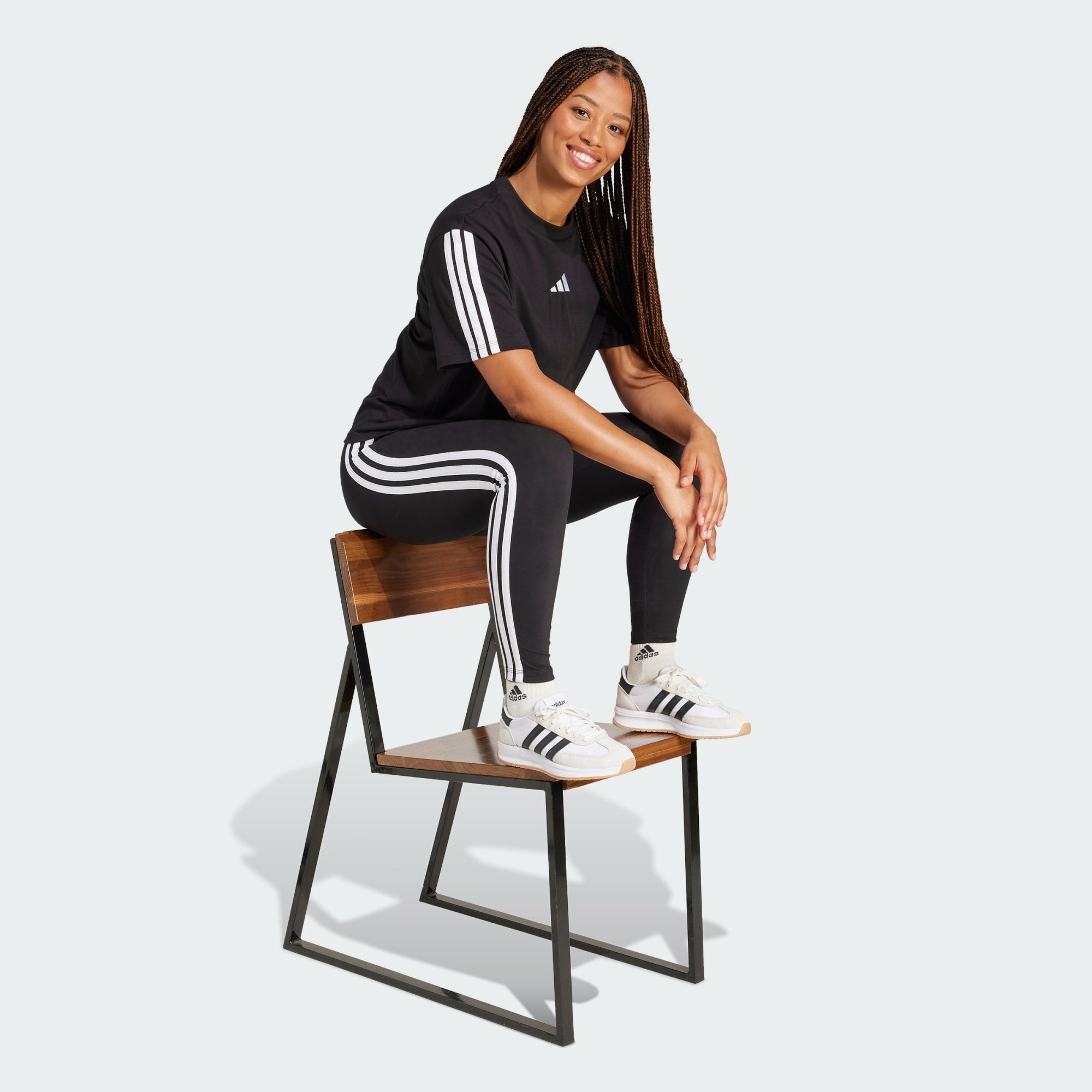 Adidas Women's 3-Stripes Boyfriend Black Tee