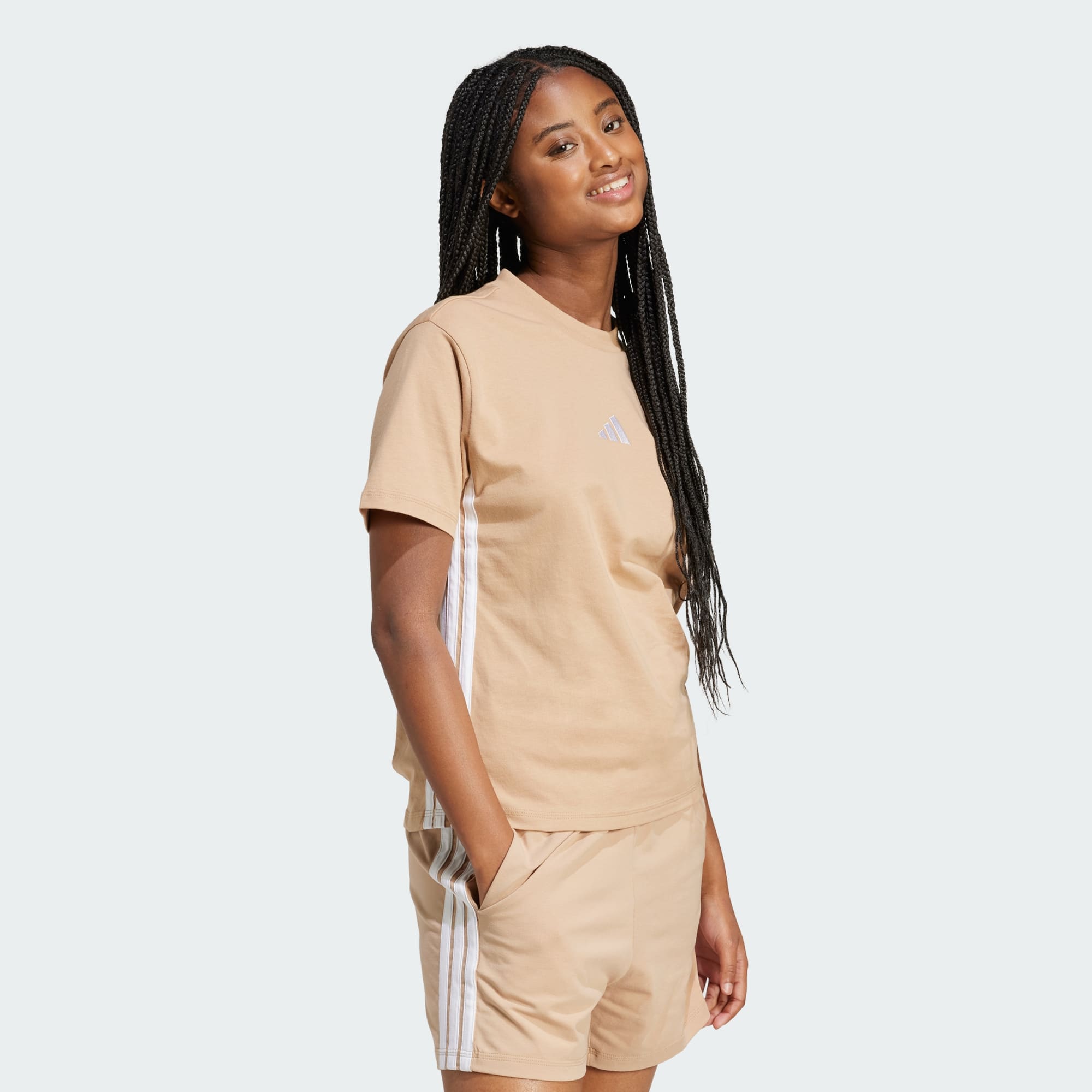 Adidas Women's Essentials 3-Stripes Sandstone Tee