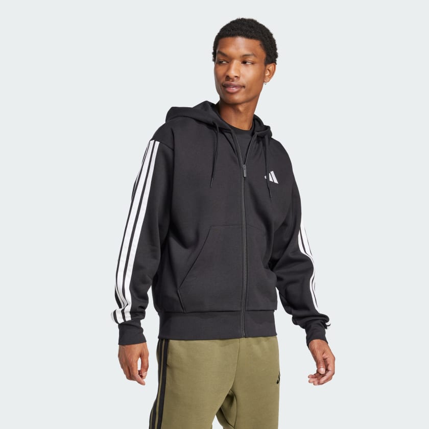 Adidas Men's 3-Stripes Fleece Black Jacket