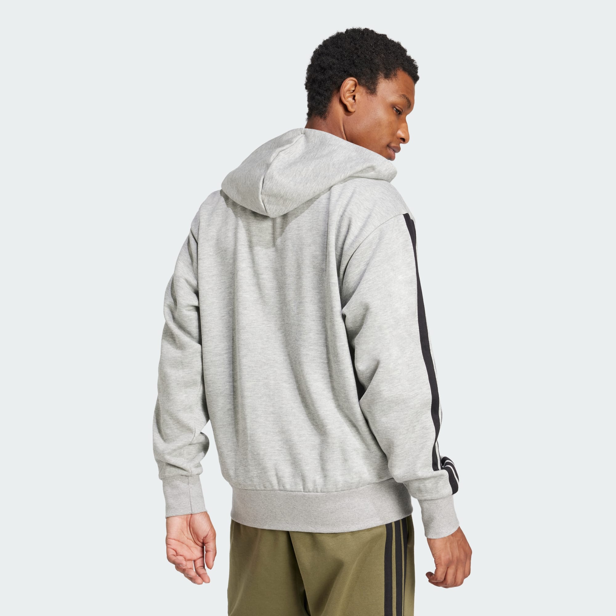 ADIDAS Men's 3 Stripes Fleece Grey Hoodie