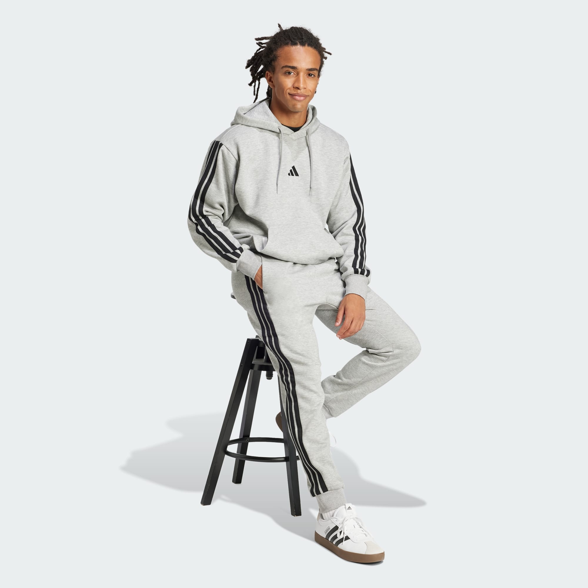 ADIDAS MEN'S 3-STRIPES FLEECE GREY TRACKPANT