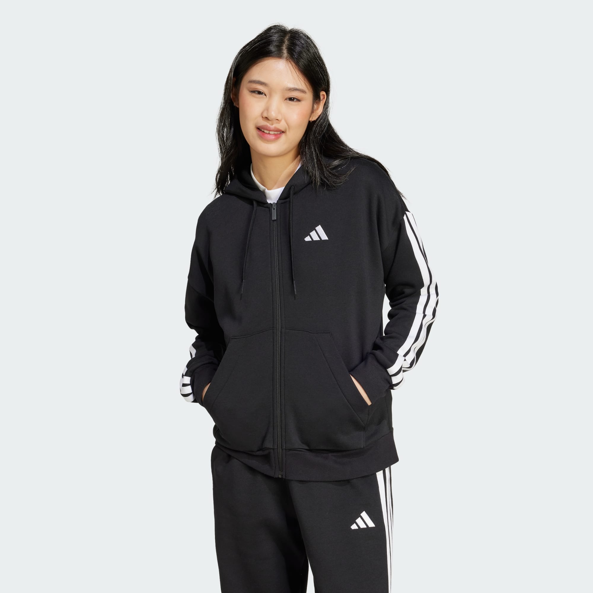 Adidas Women's 3-Stripes Fleece Full Zip Black Jacket