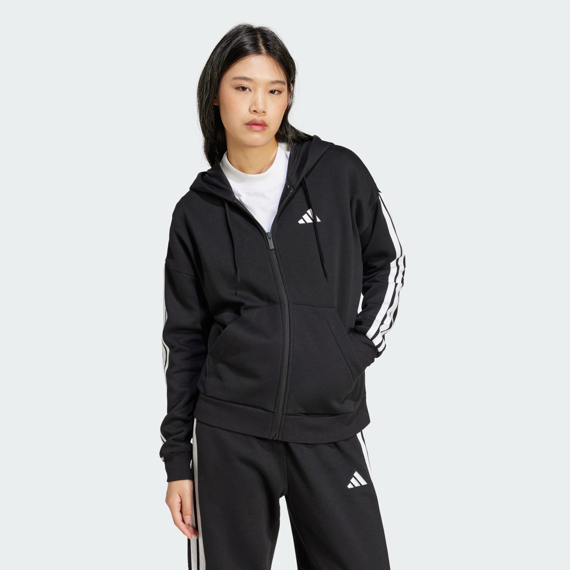 Adidas Women's 3-Stripes Fleece Full Zip Black Jacket