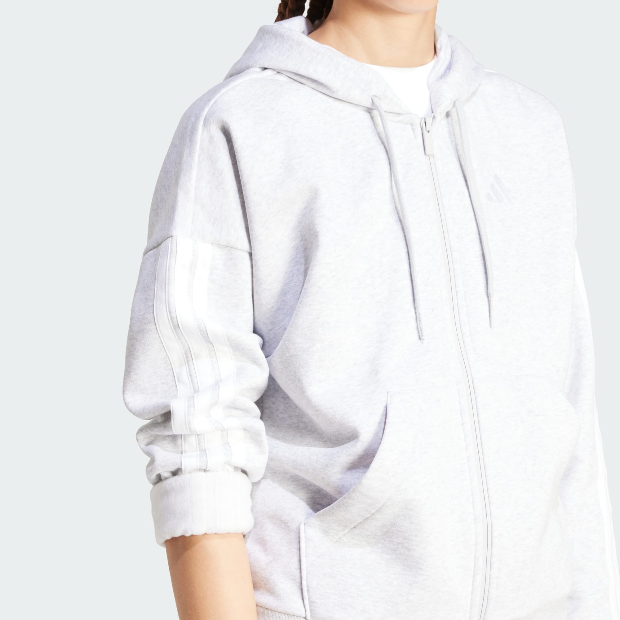 ADIDAS WOMEN'S 3-STRIPES FLEECE FULL ZIP GREY JACKET