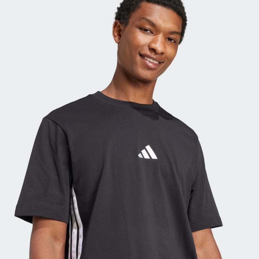 Adidas Men's 3-Stripes Single Jersey Black Tee
