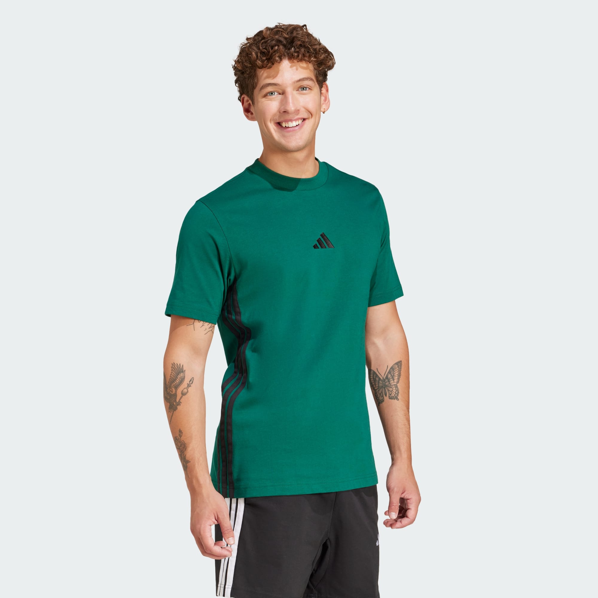 ADIDAS MEN'S ESSENTIALS 3-STRIPES SINGLE JERSEY GREEN TEE