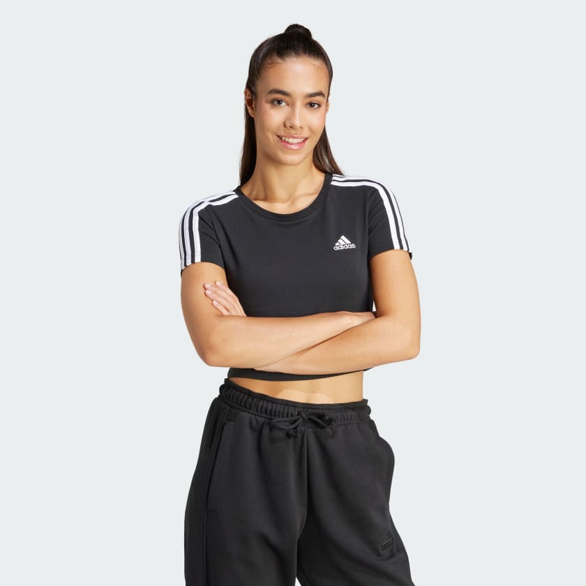 Adidas Women's Essentials 3s Black Baby Tee