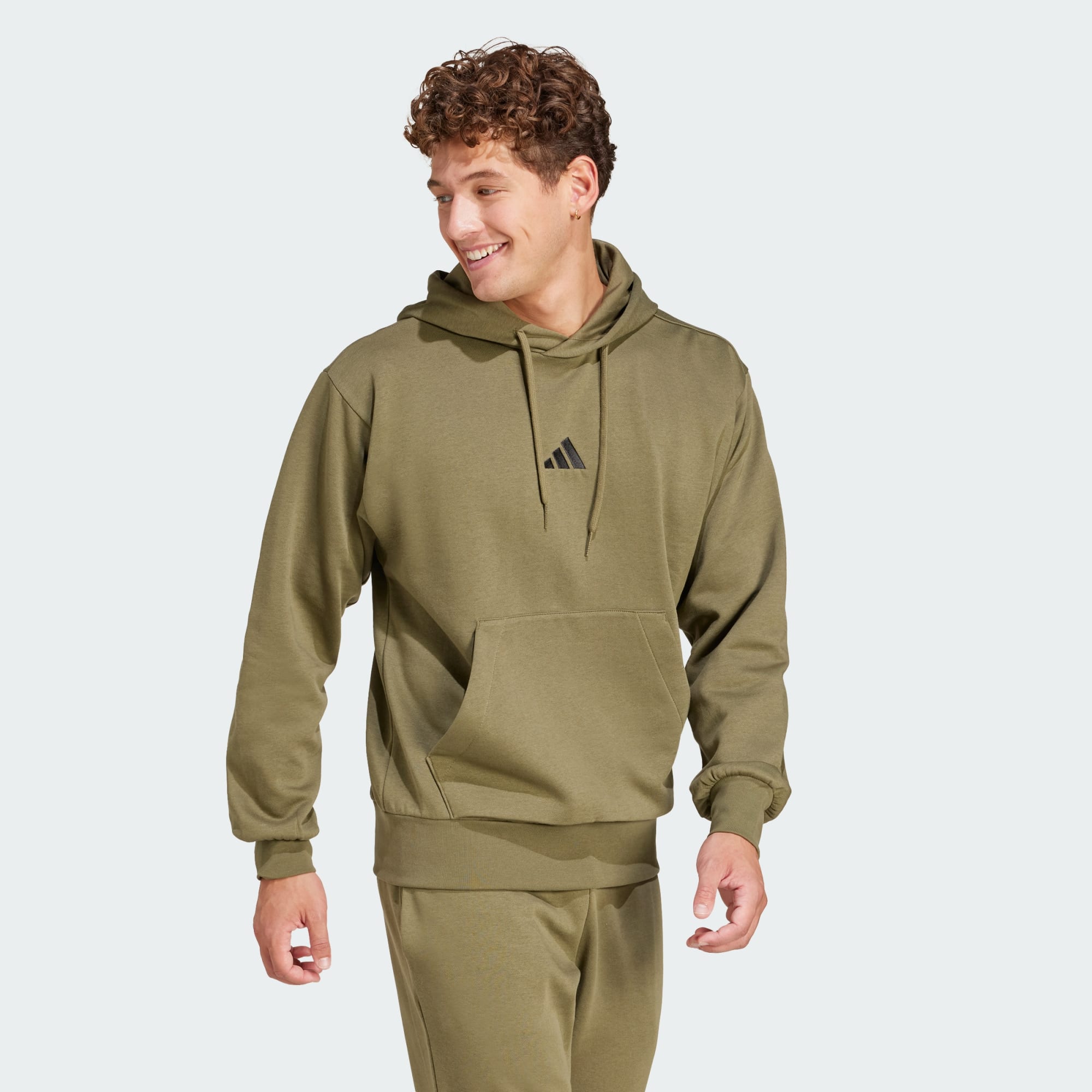 ADIDAS MEN'S FEELCOZY FLEECE OLIVE HOODIE