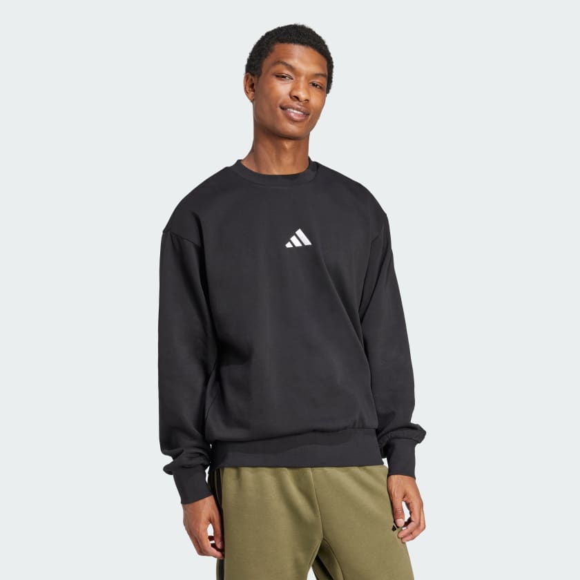 Adidas Men's Feelcozy Fleece Crew Black Sweatshirt