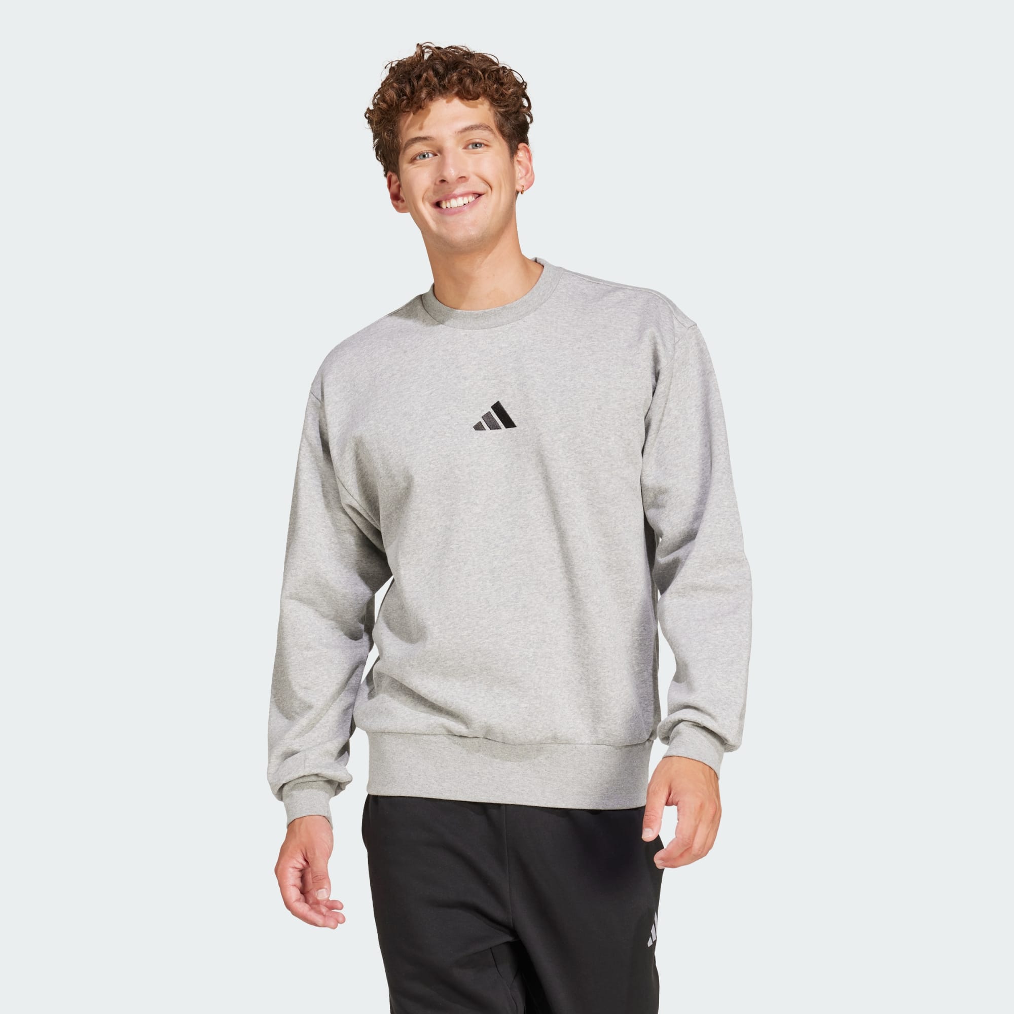 ADIDAS MEN'S ESSENTIALS FEELCOZY FLEECE GREY SWEATSHIRT