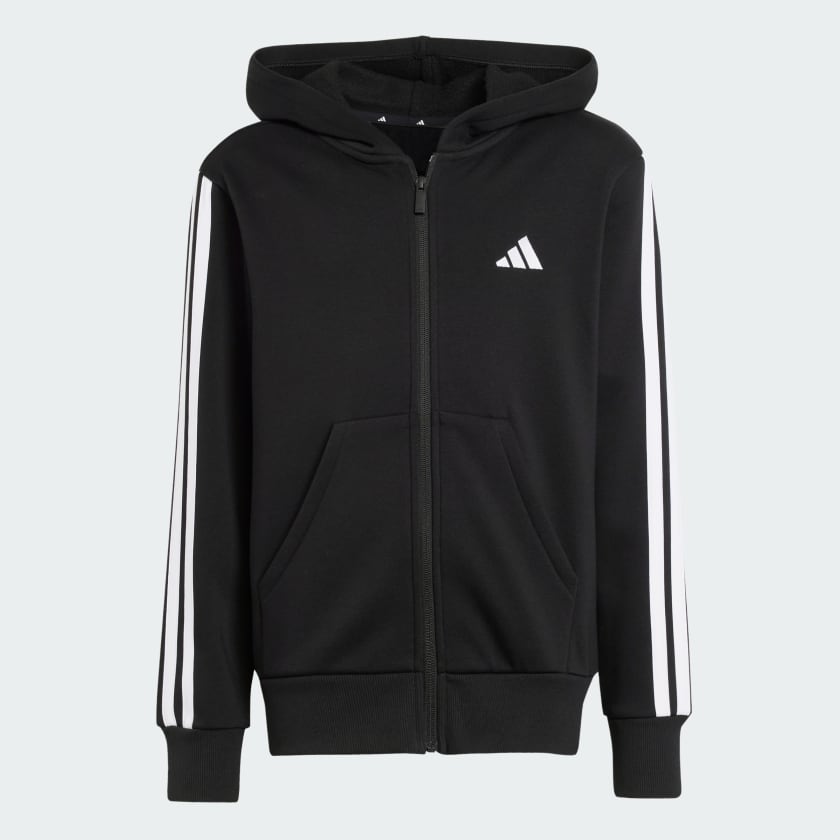 Adidas Kid's 3-Stripe Full Zip Fleece Black Jacket