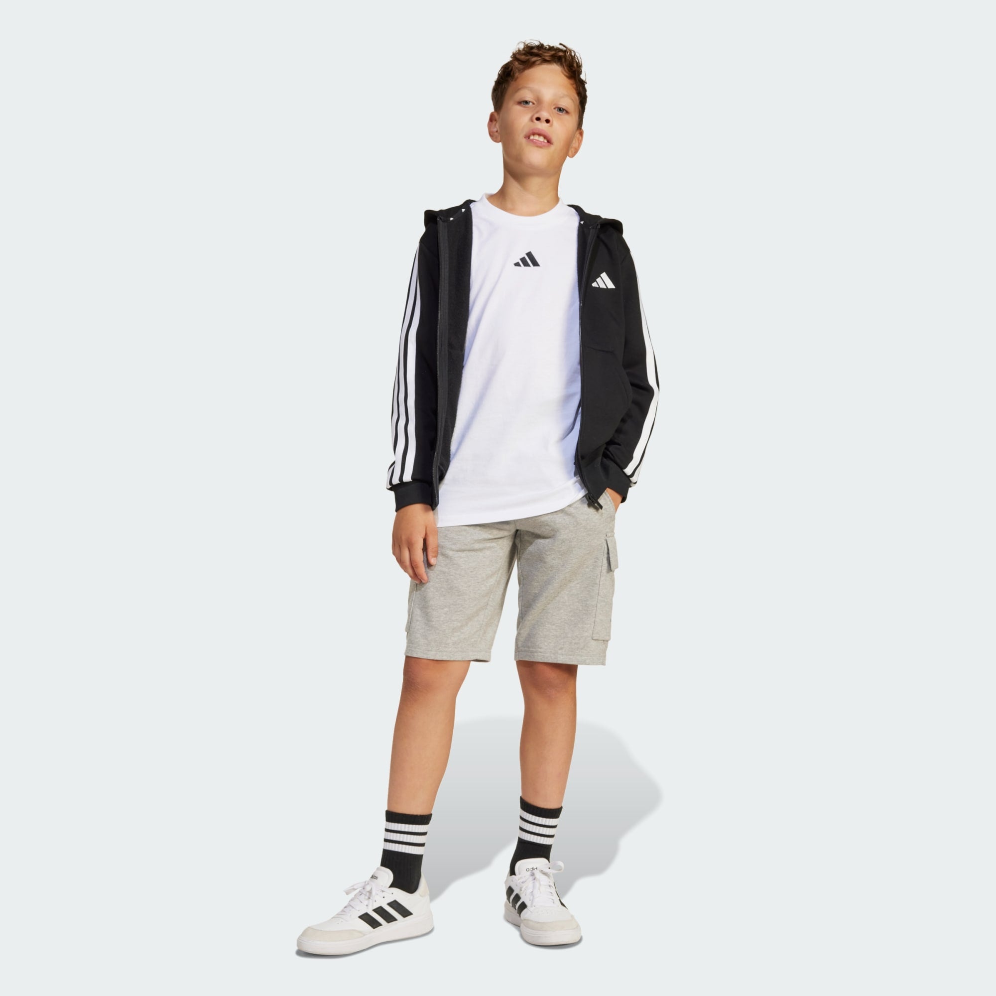 Adidas Kid's 3-Stripe Full Zip Fleece Black Jacket