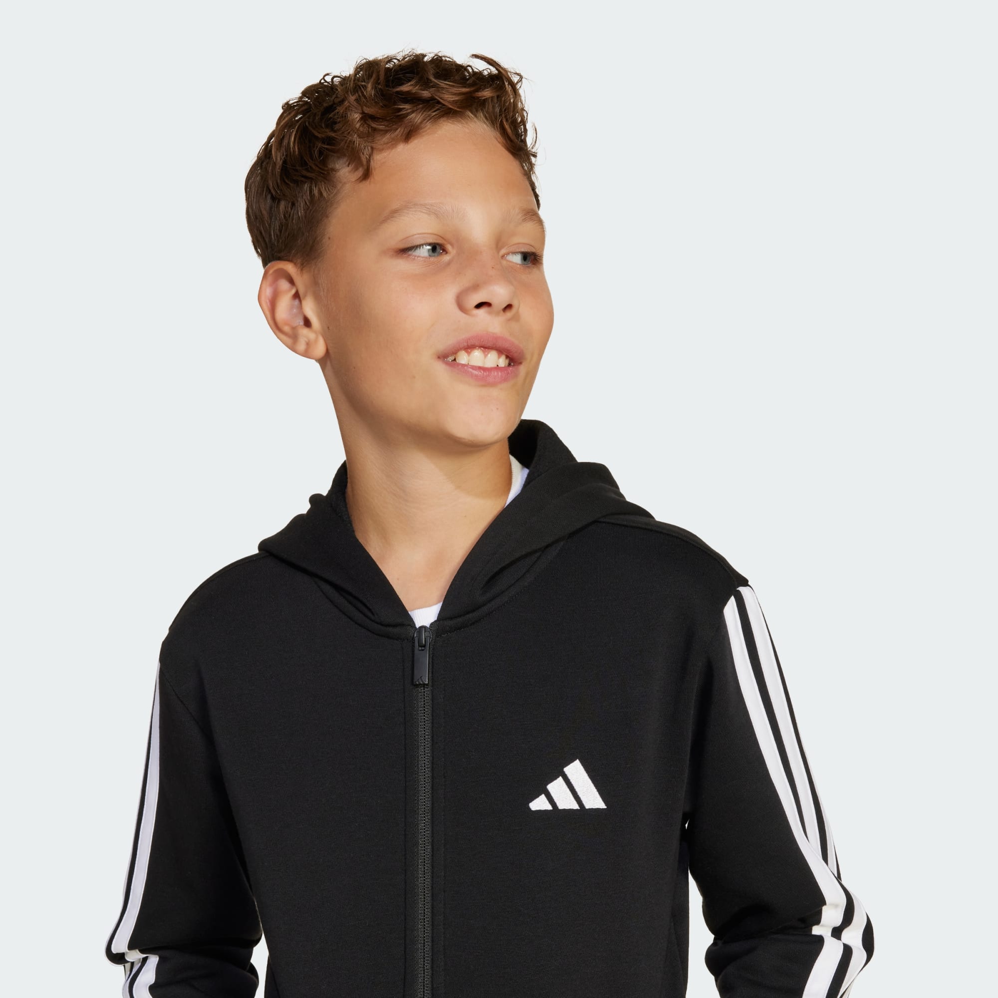 Adidas Kid's 3-Stripe Full Zip Fleece Black Jacket