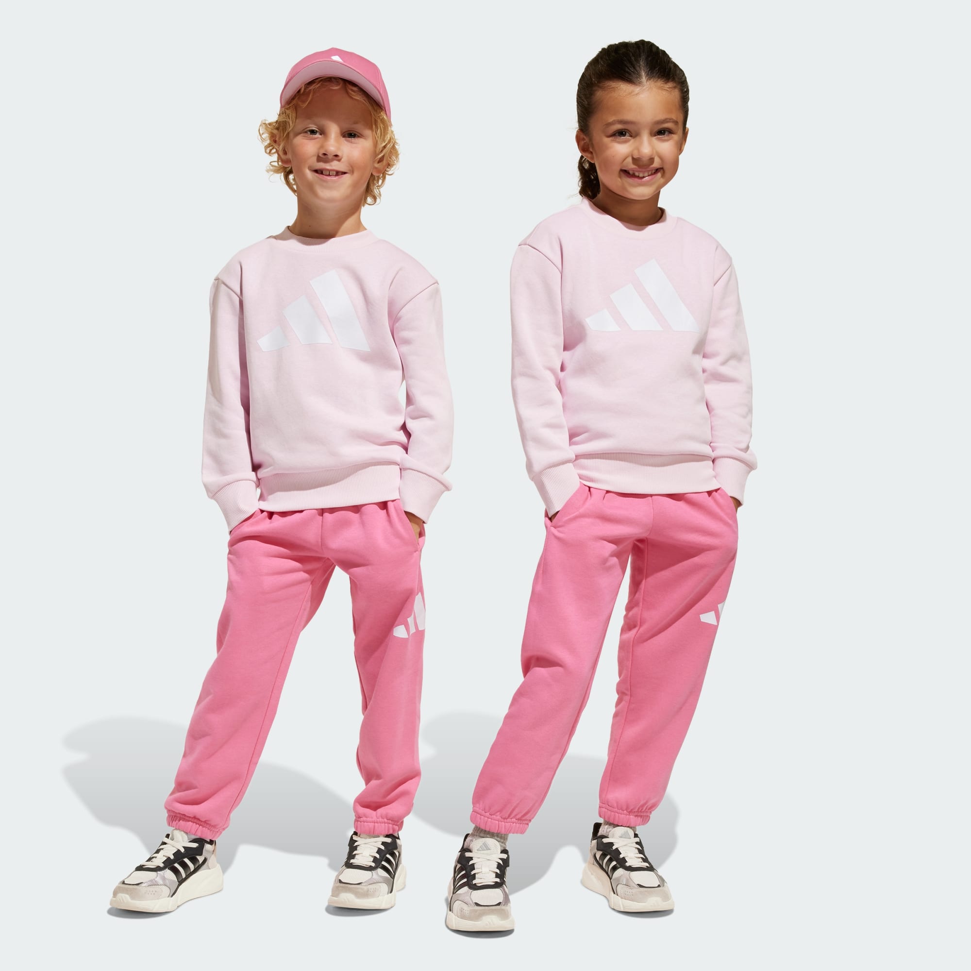 ADIDAS KID'S BIG LOGO FLEECE PINK JOGGERS SET