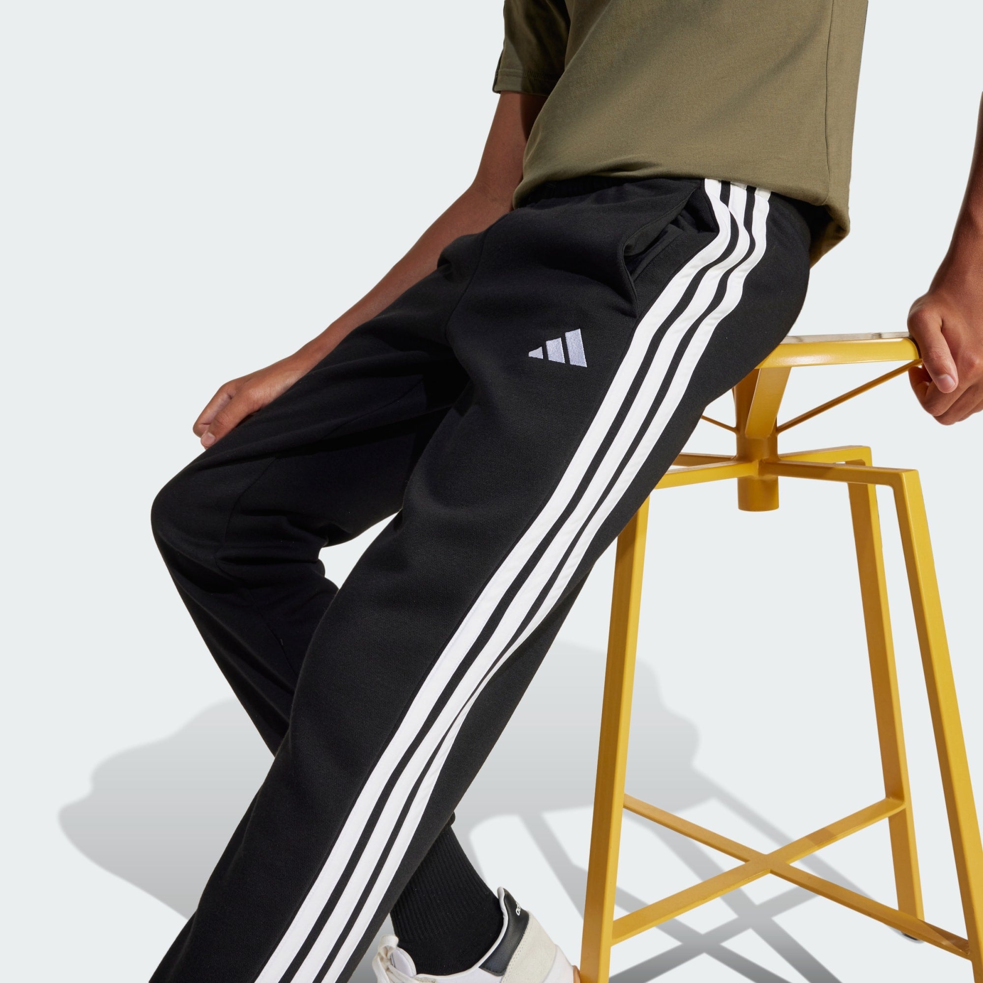 Adidas Kid's 3-Stripes Fleece Black Trackpant