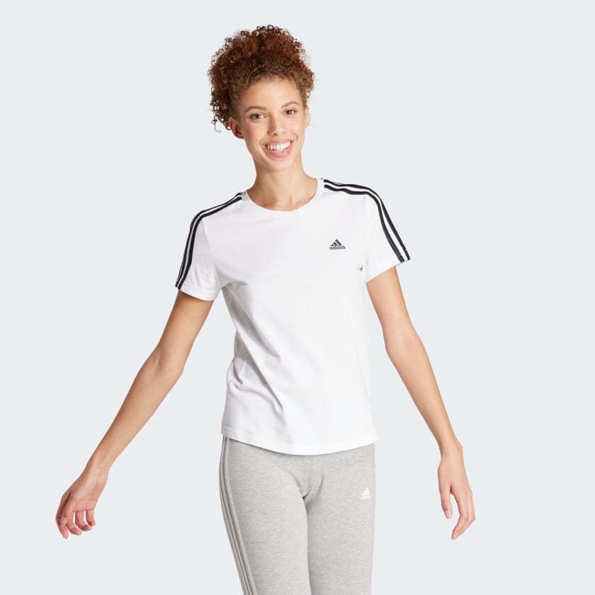 Adidas Women's Essentials Slim 3-Stripes White Tee