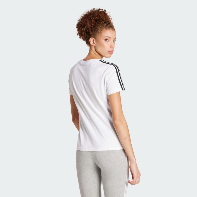 Adidas Women's Essentials Slim 3-Stripes White Tee