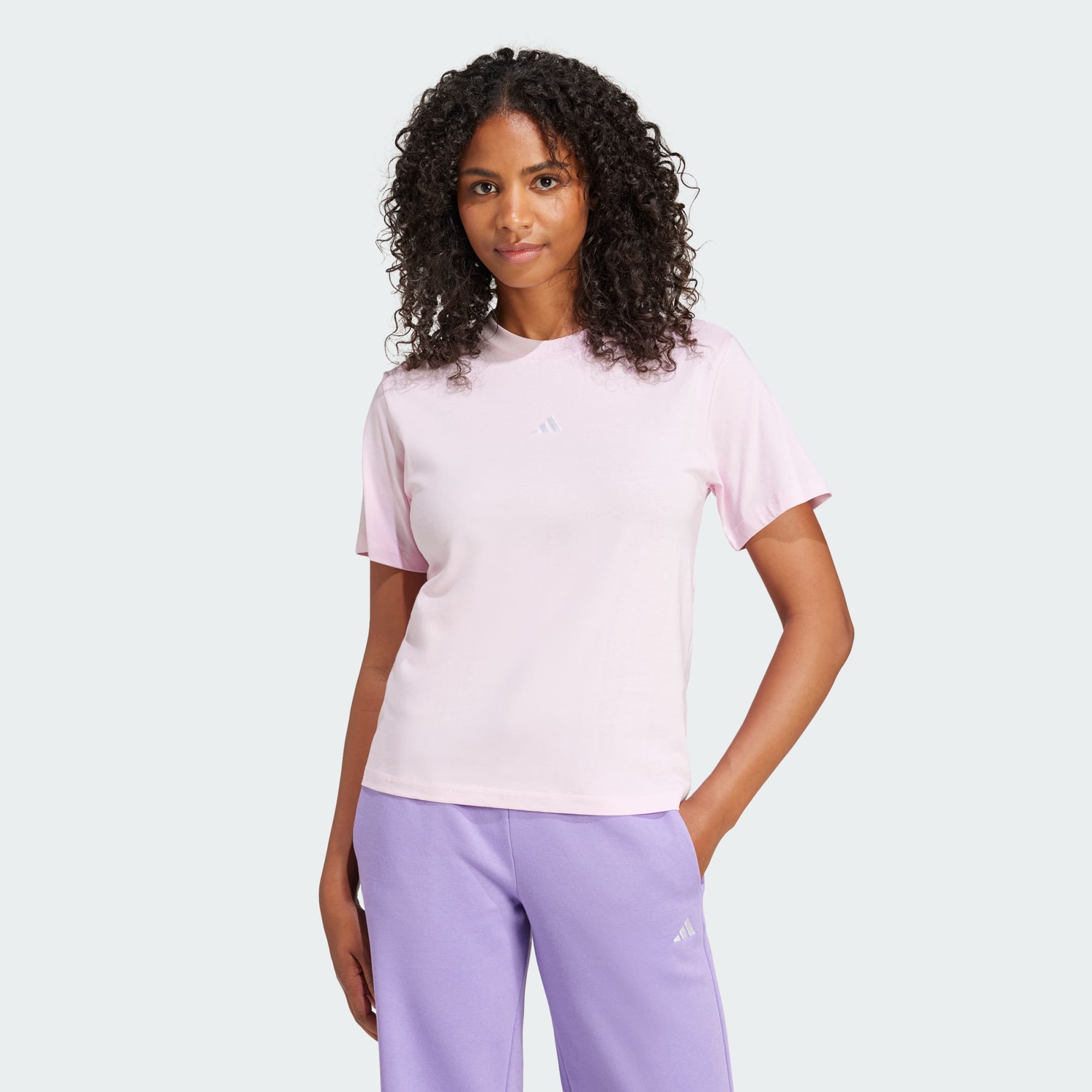 Adidas Women's Small Logo Cotton Pink Tee