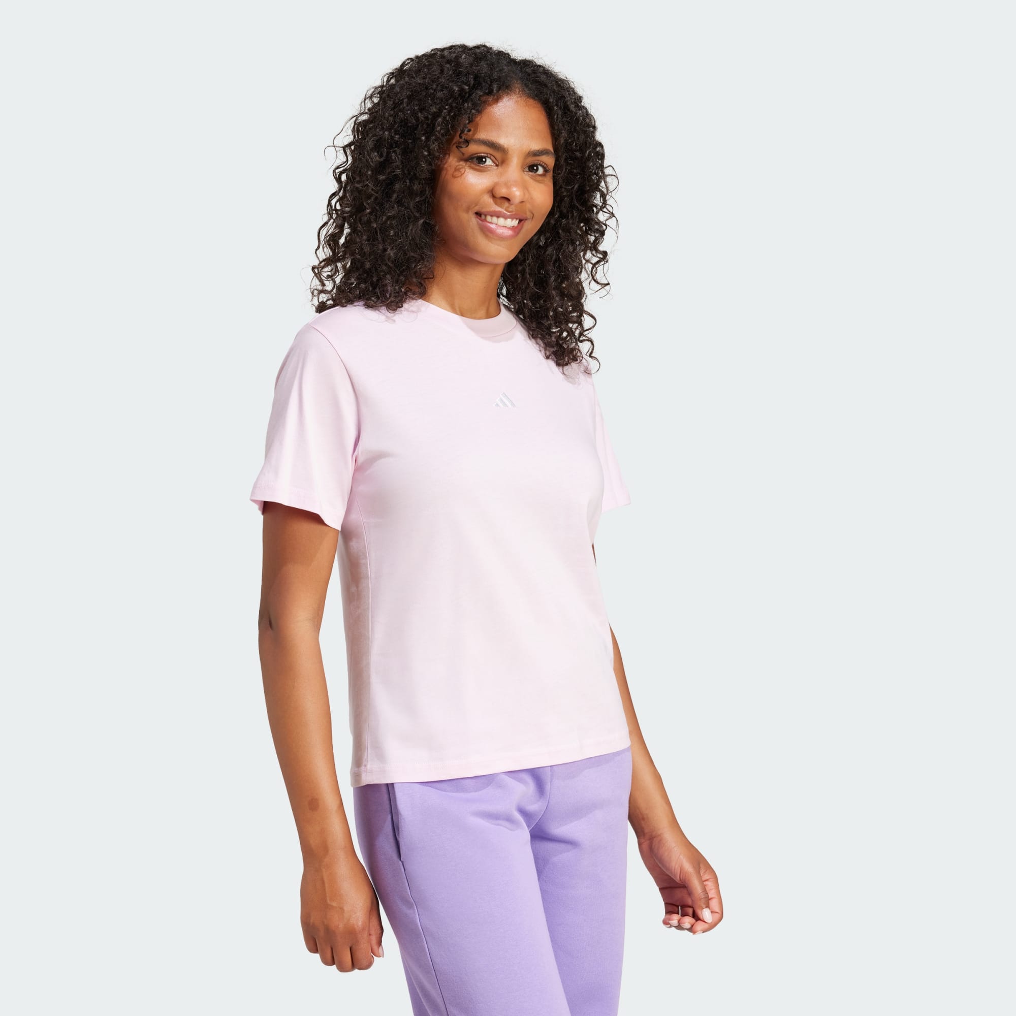 Adidas Women's Small Logo Cotton Pink Tee