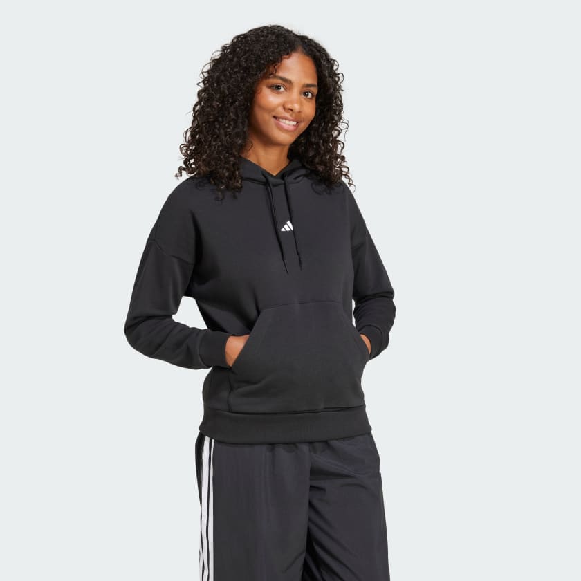 Adidas Women's Small Logo Feelcozy Fleece Black Hoodie