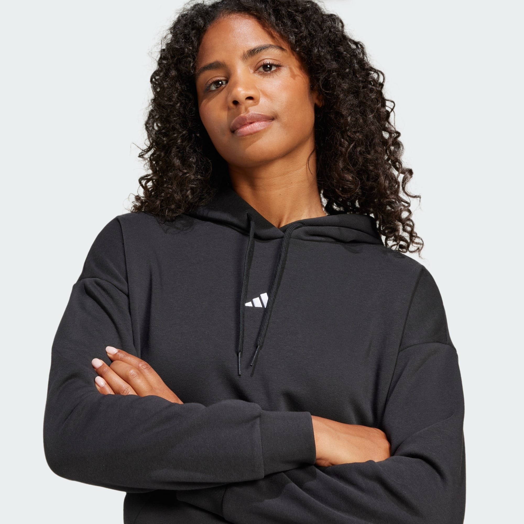 Adidas Women's Small Logo Feelcozy Fleece Black Hoodie