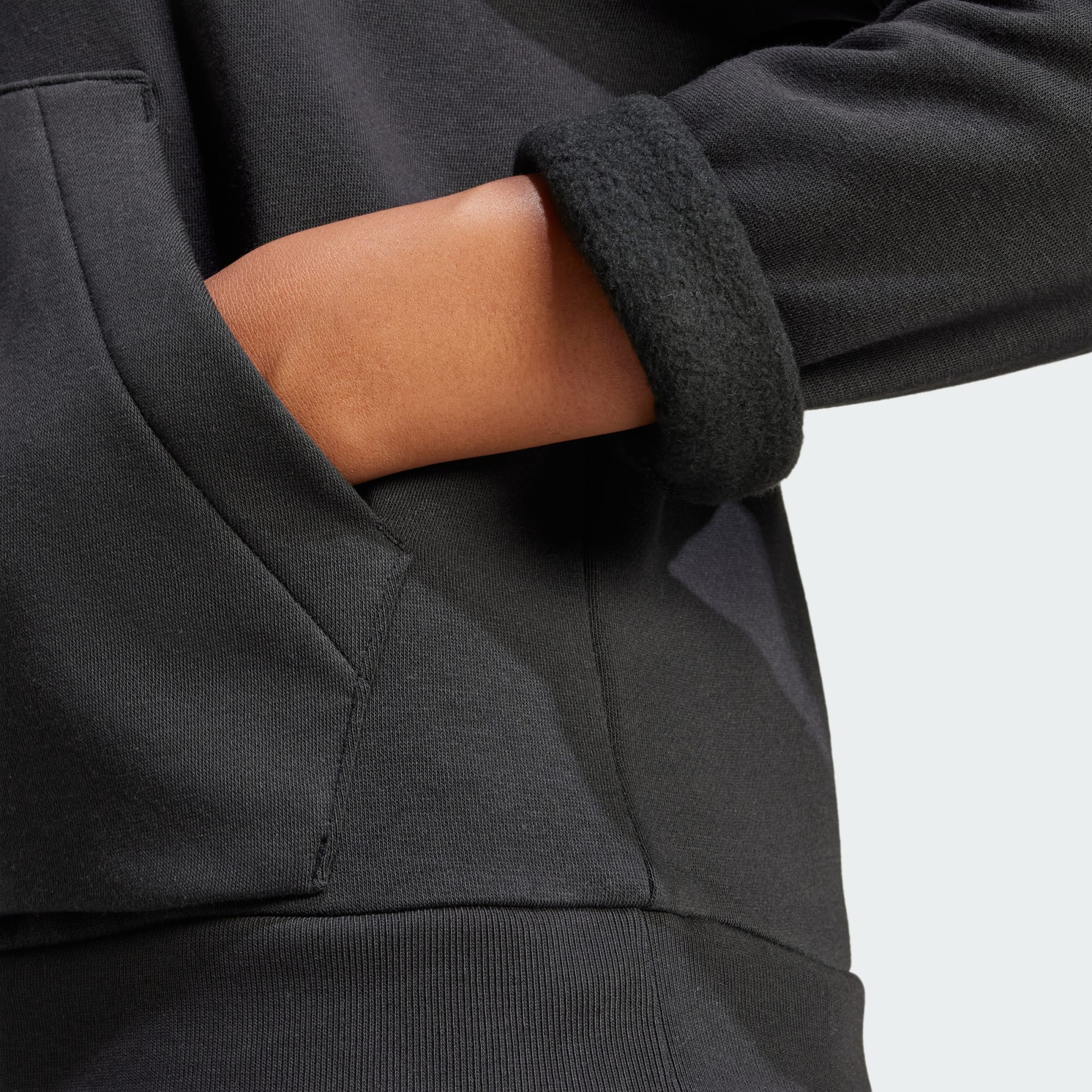 Adidas Women's Small Logo Feelcozy Fleece Black Hoodie