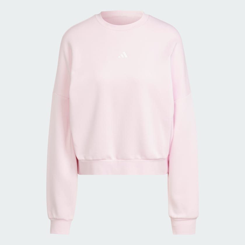 Adidas Women's Small Logo Feelcozy Fleece Crew Pink Sweatshirt