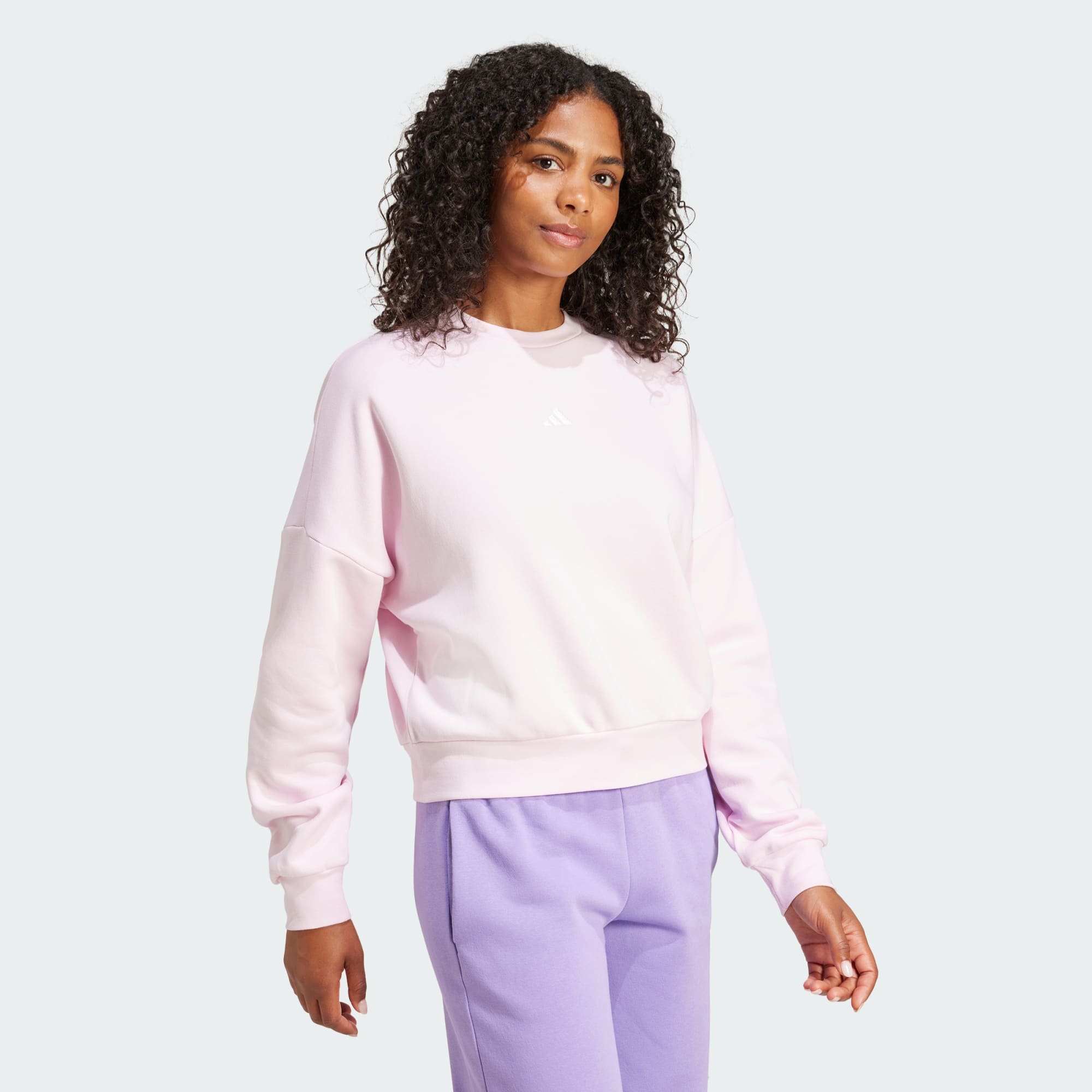 Adidas Women's Small Logo Feelcozy Fleece Crew Pink Sweatshirt