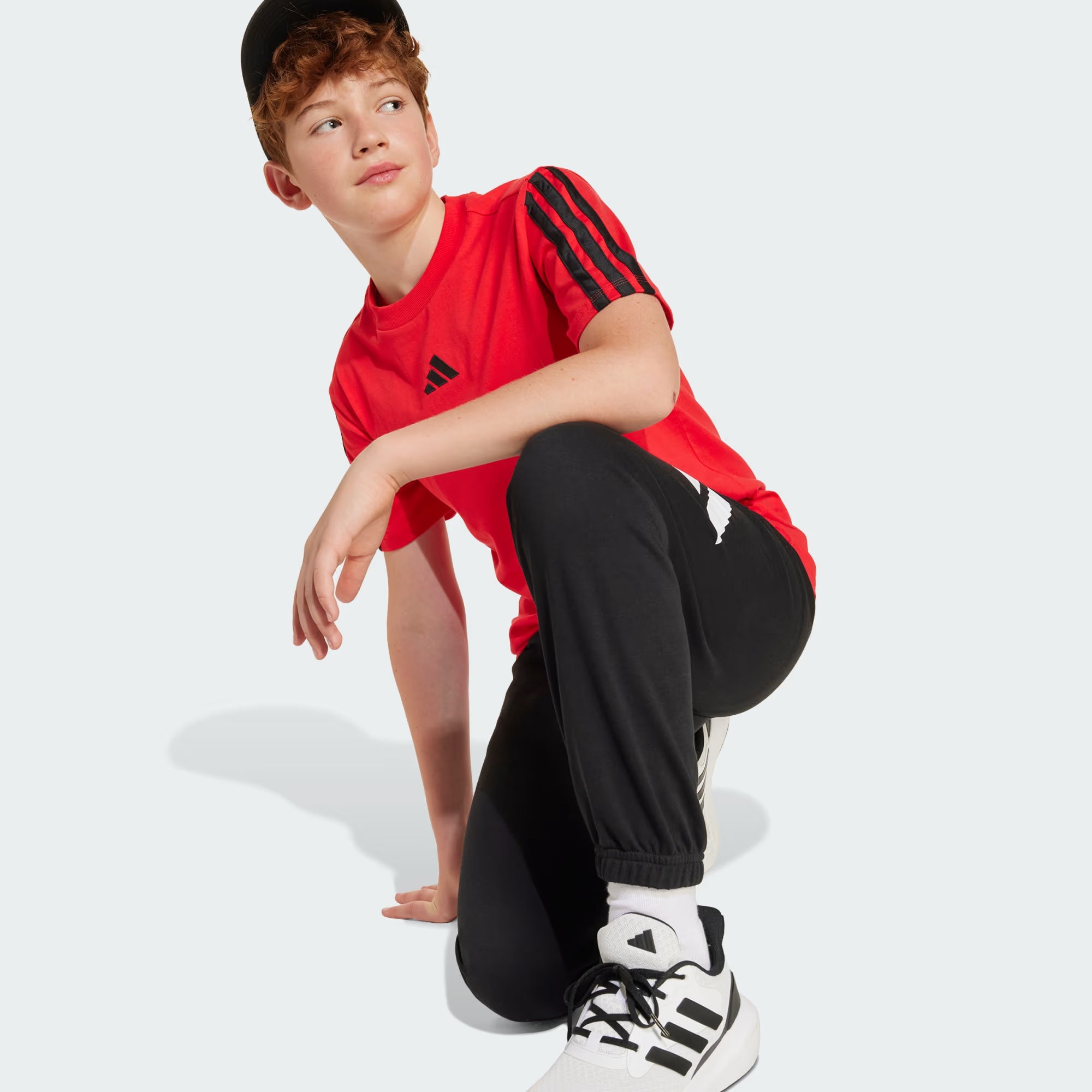 Adidas Kid's 3-Stripes Red Tee